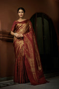 Vardha Venetian Red Golden Zari Kanjeevaram Silk Saree | Grocsy