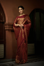 Vardha Venetian Red Golden Zari Kanjeevaram Silk Saree | Grocsy