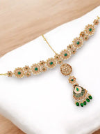 Tehzeeb Creations Traditional Designer Kundan Stone Green Meenakari Choker Bridal Set | Grocsy