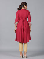 Juniper Women Maroon Rayon Foil Printed High-Low Tunic | Grocsy