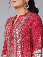 Juniper Women Maroon Rayon Foil Printed High-Low Tunic | Grocsy