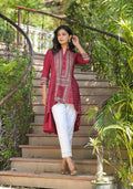Juniper Maroon Bandhani Printed Liva Rayon Tunic With Sequins & Thread Work | Grocsy