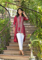 Juniper Maroon Bandhani Printed Liva Rayon Tunic With Sequins & Thread Work | Grocsy