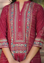 Juniper Maroon Bandhani Printed Liva Rayon Tunic With Sequins & Thread Work | Grocsy