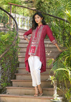 Juniper Maroon Bandhani Printed Liva Rayon Tunic With Sequins & Thread Work | Grocsy
