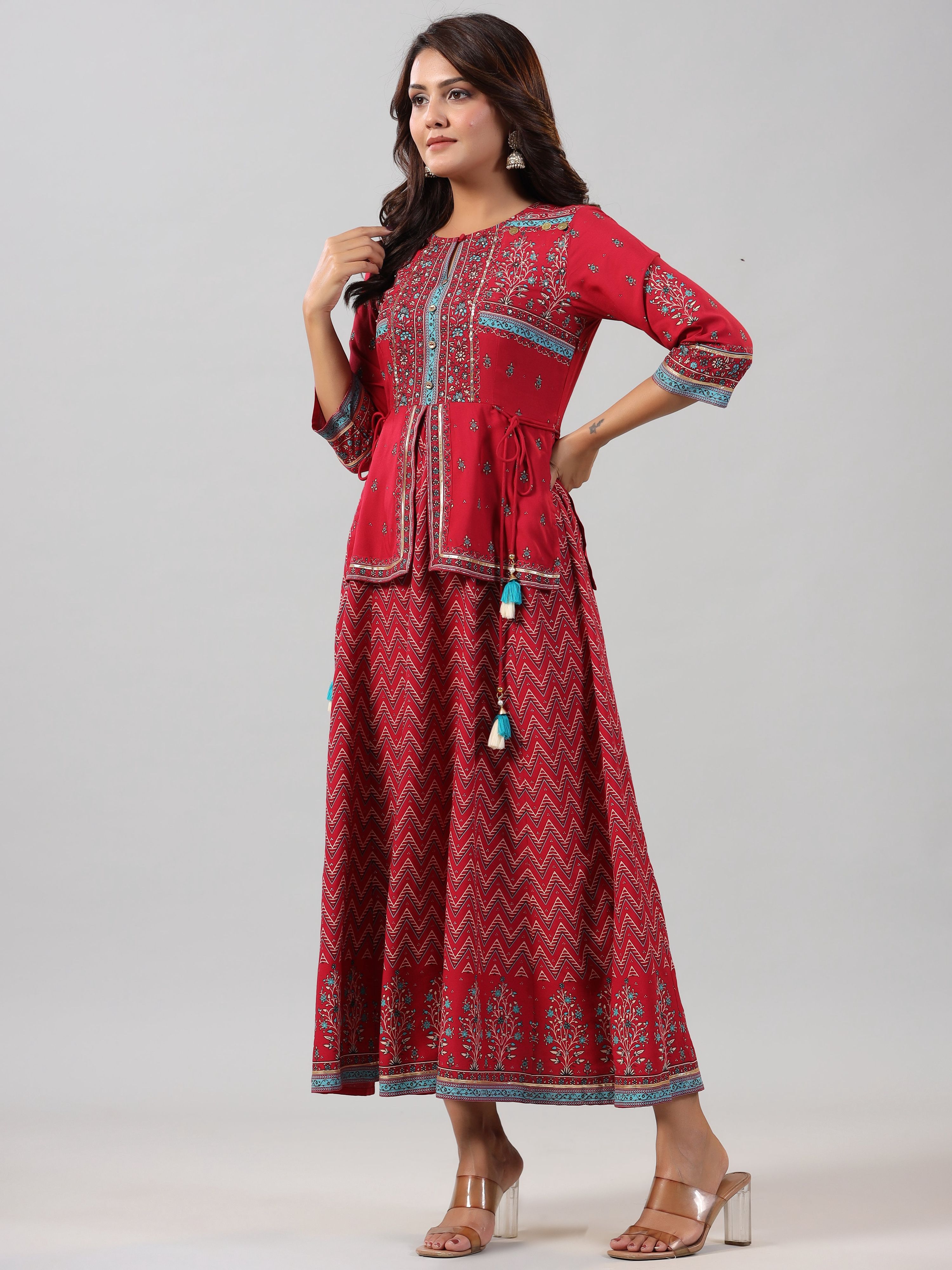 Juniper Women Red Rayon Printed Maxi Dress | Grocsy