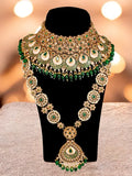 Tehzeeb Creations Traditional Designer Kundan Stone Green Meenakari Choker Bridal Set | Grocsy