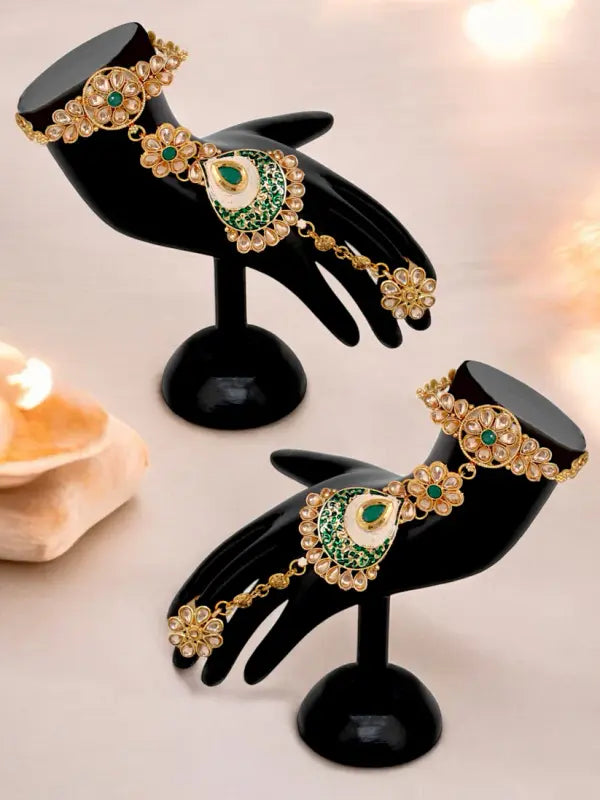Tehzeeb Creations Traditional Designer Kundan Stone Green Meenakari Choker Bridal Set | Grocsy