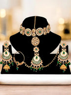 Tehzeeb Creations Traditional Designer Kundan Stone Green Meenakari Choker Bridal Set | Grocsy
