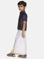 Sethukrishna Boys Navy Blue & White Shirt with Dhoti | Grocsy