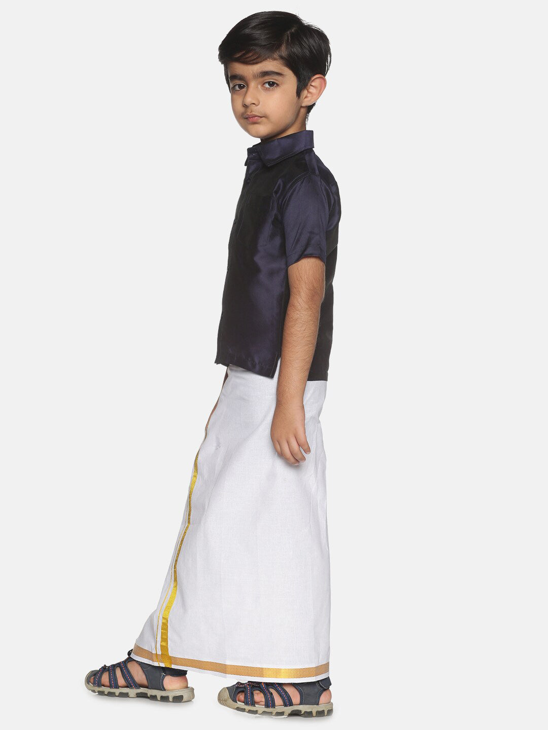 Sethukrishna Boys Navy Blue & White Shirt with Dhoti | Grocsy