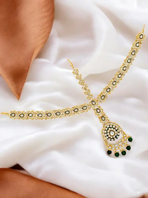Tehzeeb Creations Traditional Designer Kundan Stone Green Meenakari Choker Bridal Set | Grocsy