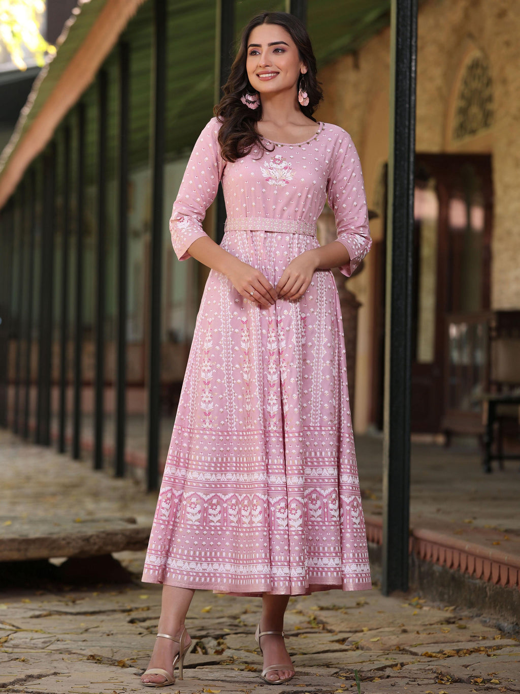 Juniper Women Pink Rayon Staple Printed Maxi Dress | Grocsy