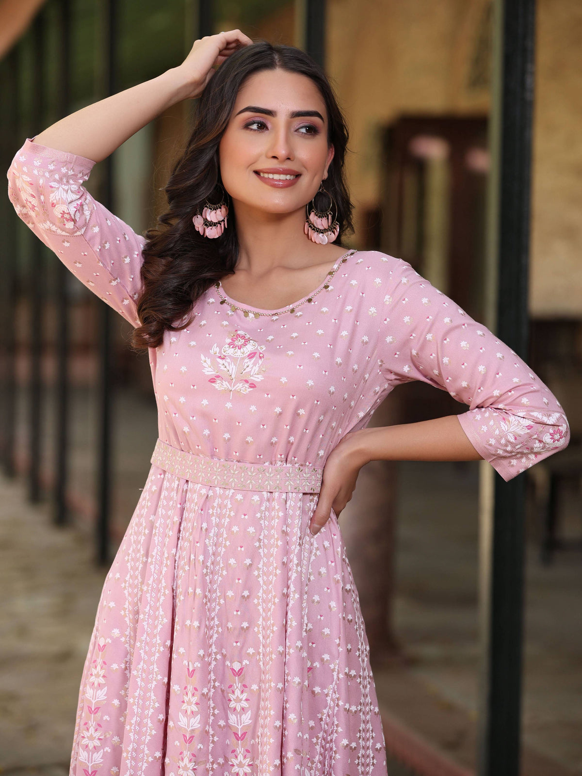 Juniper Women Pink Rayon Staple Printed Maxi Dress | Grocsy