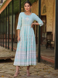 Juniper Women Sky Blue Rayon Staple Printed Maxi Dress | Grocsy