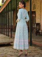 Juniper Women Sky Blue Rayon Staple Printed Maxi Dress | Grocsy