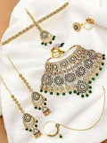 Tehzeeb Creations Traditional Designer Kundan Stone Green Meenakari Choker Bridal Set | Grocsy