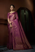 Vardha Tyrian Purple Golden Zari Kanjeevaram Silk Saree | Grocsy