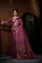 Vardha Tyrian Purple Golden Zari Kanjeevaram Silk Saree | Grocsy