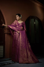 Vardha Tyrian Purple Golden Zari Kanjeevaram Silk Saree | Grocsy
