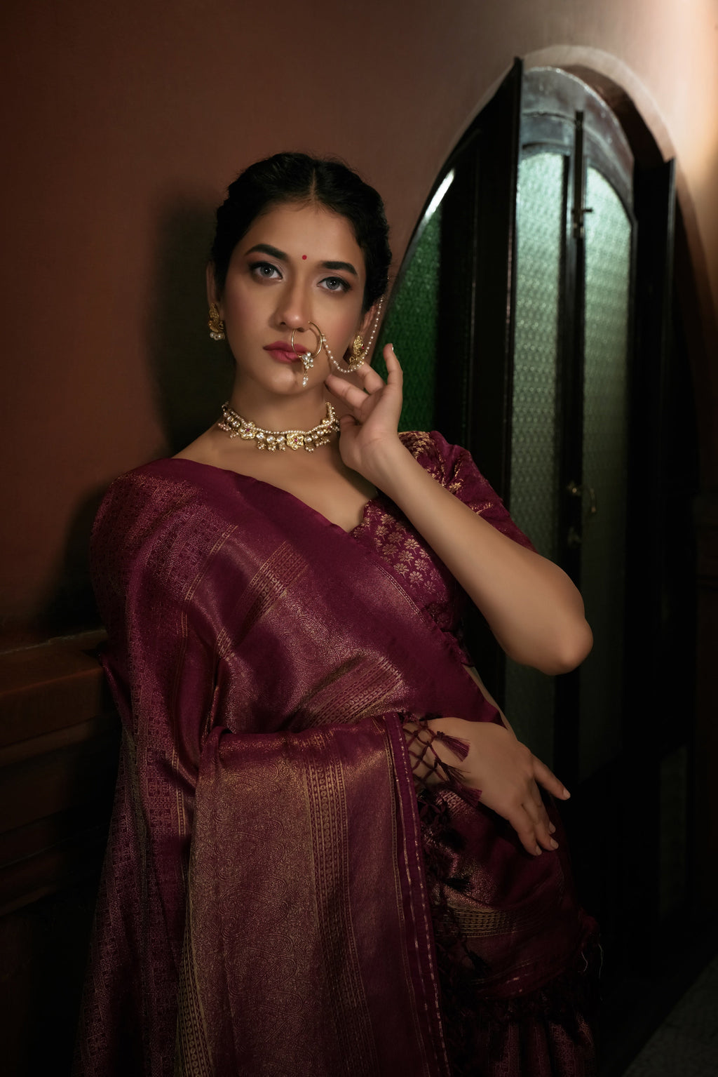 Vardha Tyrian Purple Golden Zari Kanjeevaram Silk Saree | Grocsy