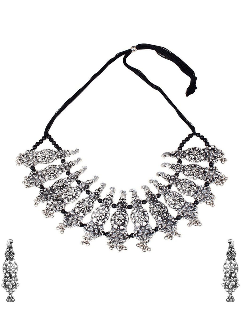 Cardinal Oxidised Silver-Plated Stone-Studded & Beaded Jewellery Set | Grocsy
