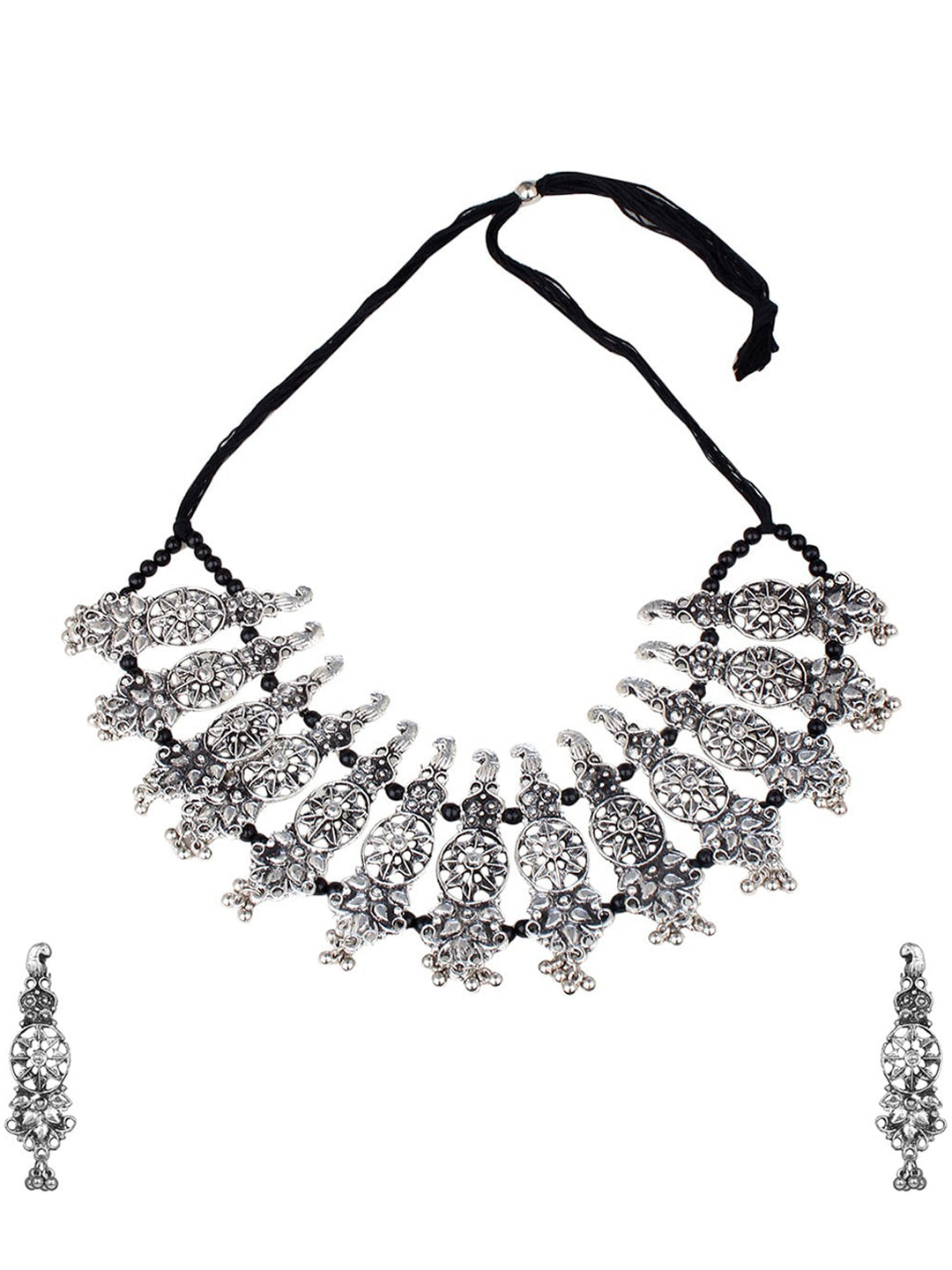 Cardinal Oxidised Silver-Plated Stone-Studded & Beaded Jewellery Set | Grocsy