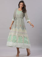 Juniper Women Green Georgette Printed Maxi Dress | Grocsy
