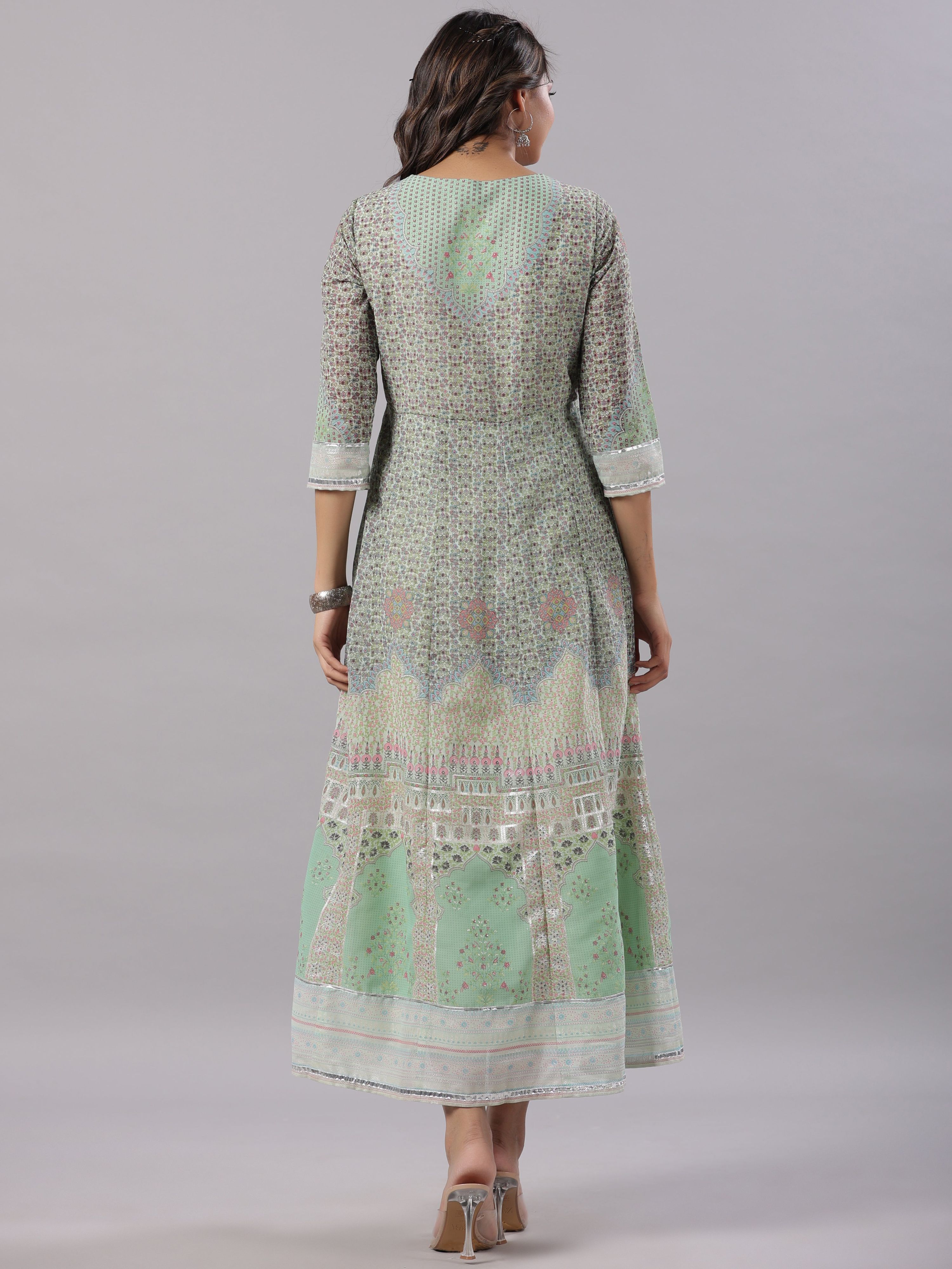 Juniper Women Green Georgette Printed Maxi Dress | Grocsy