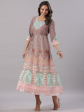 Juniper Women Peach Georgette Printed Maxi Dress | Grocsy