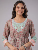Juniper Women Peach Georgette Printed Maxi Dress | Grocsy