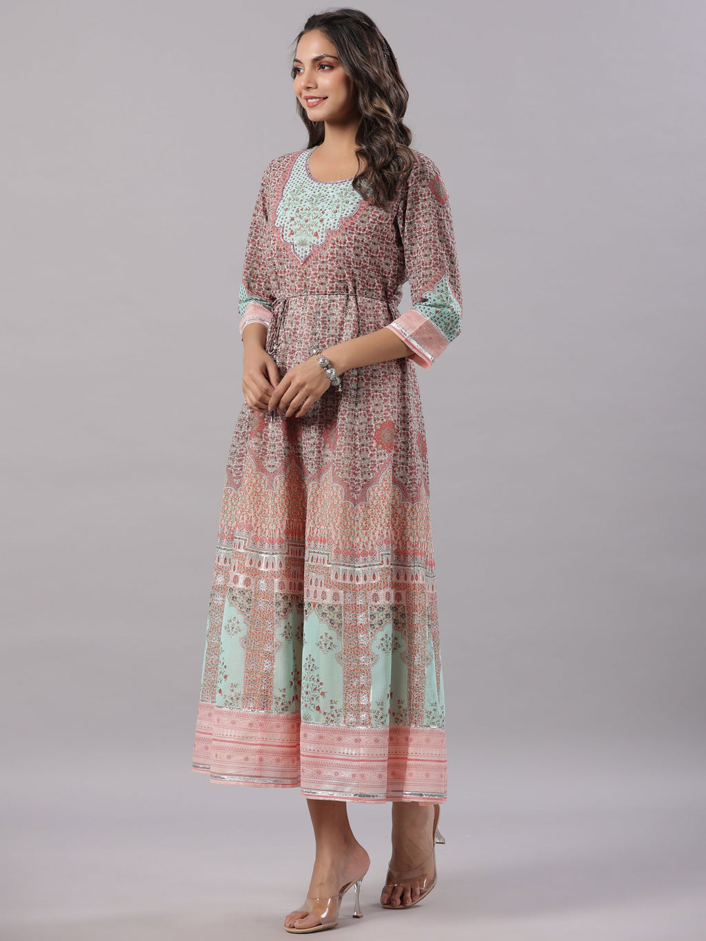 Juniper Women Peach Georgette Printed Maxi Dress | Grocsy