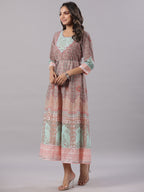 Juniper Women Peach Georgette Printed Maxi Dress | Grocsy