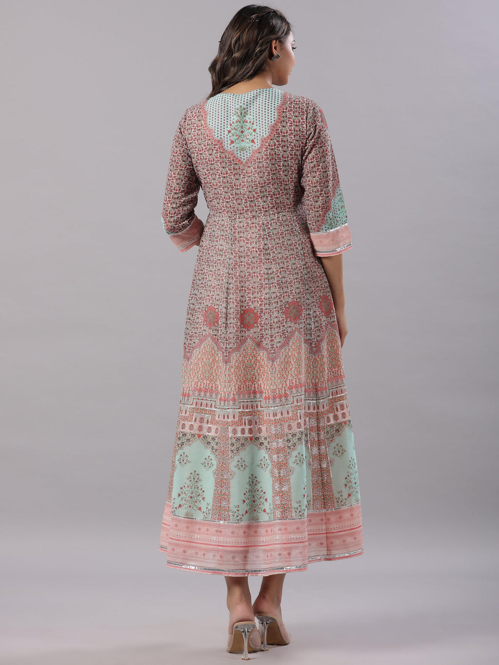 Juniper Women Peach Georgette Printed Maxi Dress | Grocsy