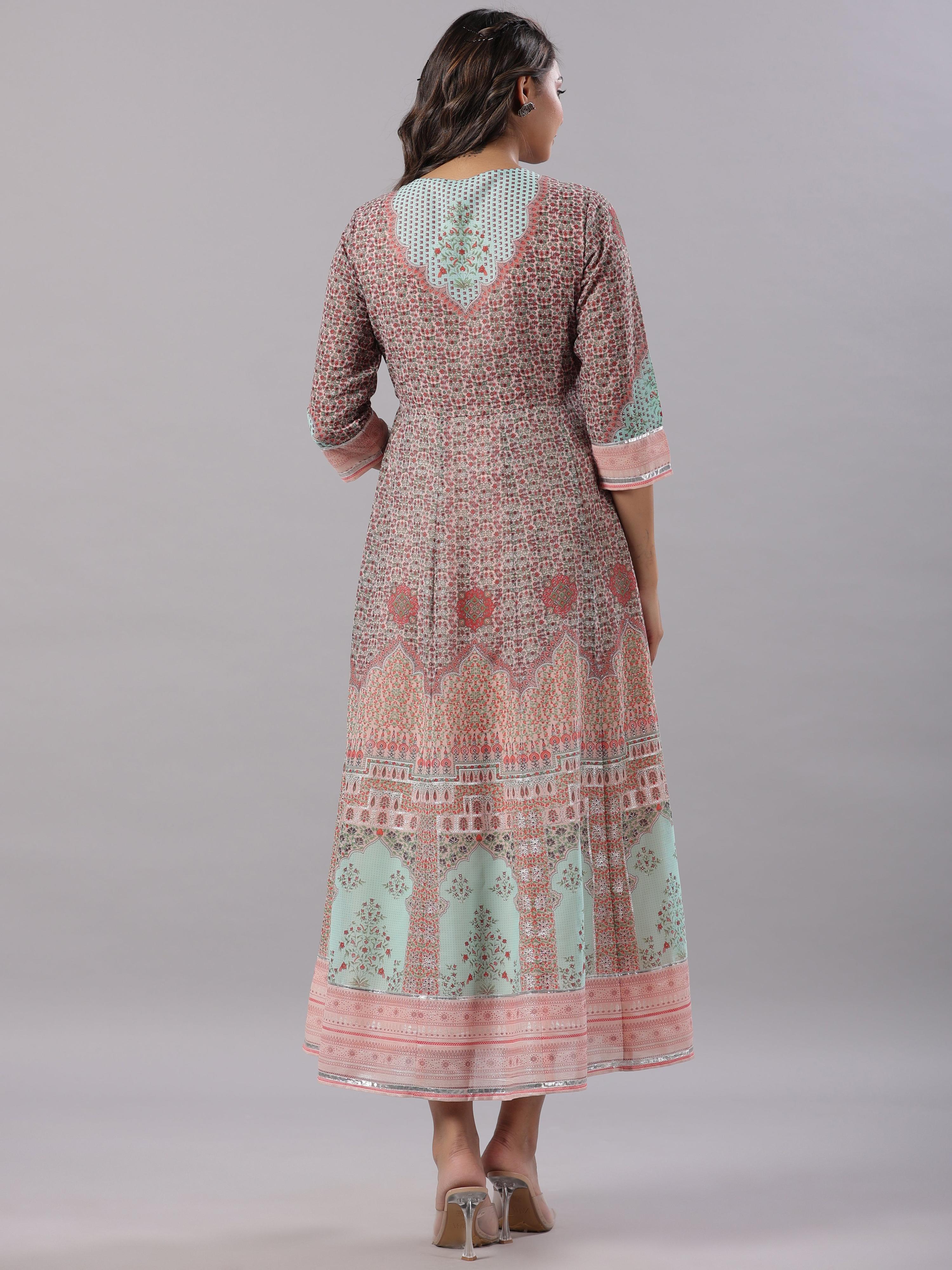 Juniper Women Peach Georgette Printed Maxi Dress | Grocsy
