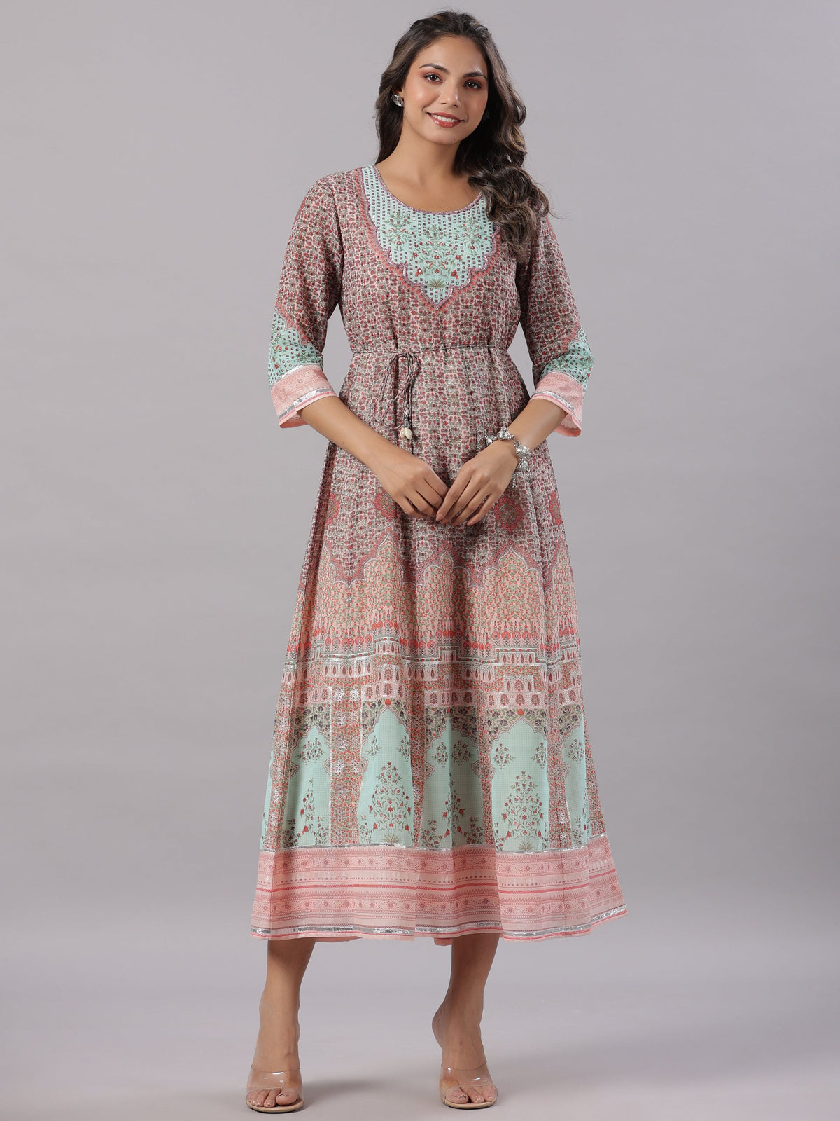 Juniper Women Peach Georgette Printed Maxi Dress | Grocsy