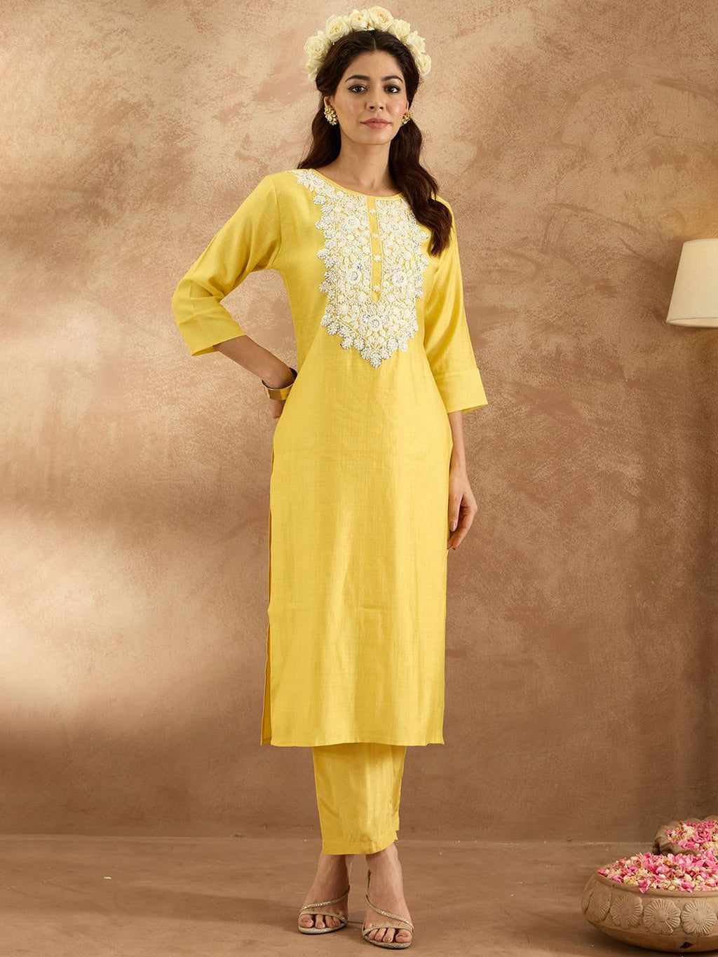 Indo Era Women Ethnic Motifs Embroidered Regular Thread Work Kurta with Trousers | Grocsy