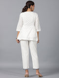 Juniper Women Off-White Cotton Dobby Embroidered Clothing Set | Grocsy
