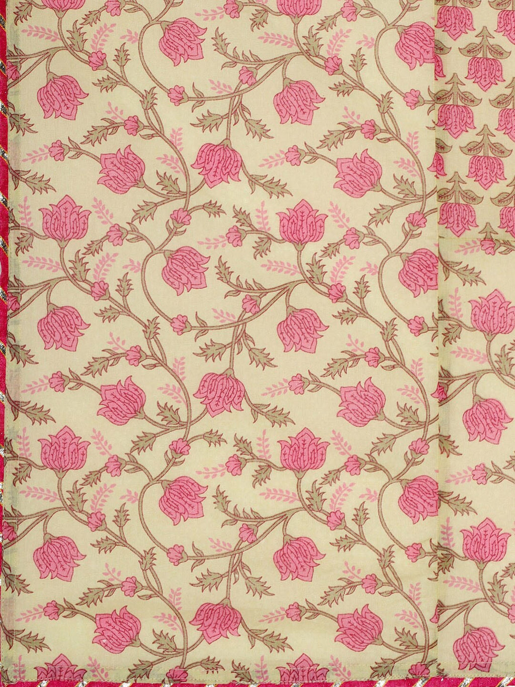 HERE&NOW Women Pink Floral Printed Angrakha Pure Cotton Kurta with Trousers & With Dupatta | Grocsy