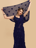 Sangria Navy Blue Sequinned Pure Georgette Saree | Grocsy