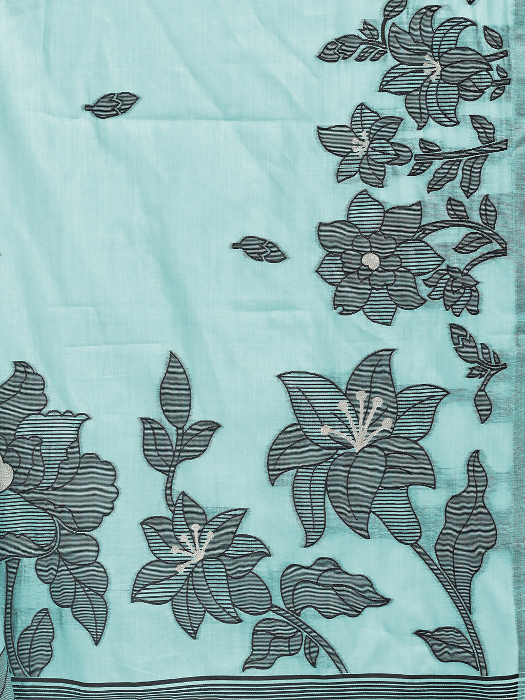 Shree Shyam Fashion Kashira Sea Green Linen Cotton Saree | Grocsy