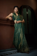 Vardha Brunswick Green Golden Zari Kanjeevaram Silk Saree | Grocsy