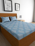 Urban Magic Blue Ethnic Motifs Printed Cotton 104 TC Queen Bedsheet With 2 Pillow Covers | Grocsy