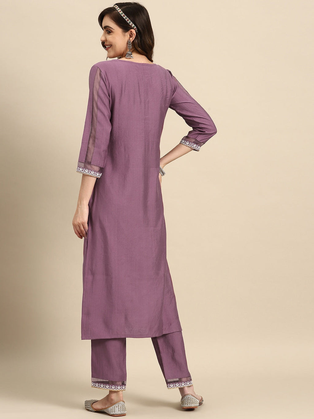 Sangria Ethnic Motifs Embroidered Thread Work Kurta With Trousers | Grocsy