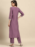 Sangria Ethnic Motifs Embroidered Thread Work Kurta With Trousers | Grocsy