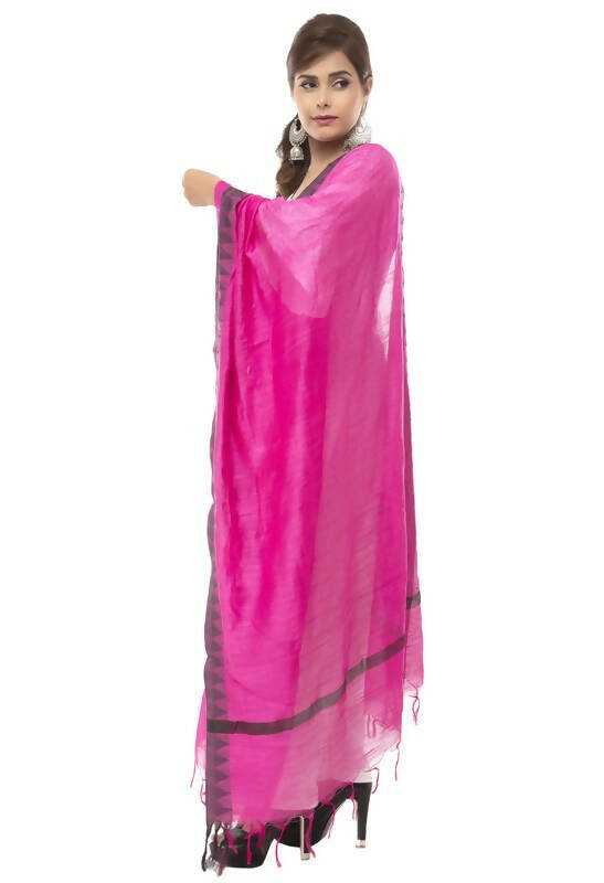 Mominos Fashion Moeza Cotton Black Temple Border Pink Dupatta | Grocsy