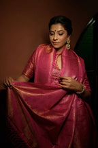 Vardha Deep Pink Golden Zari Kanjeevaram Silk Saree | Grocsy