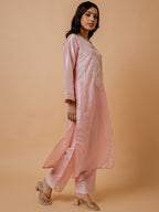 HOUSE OF KARI Floral Embroidered Silk Chikankari Kurta | Grocsy