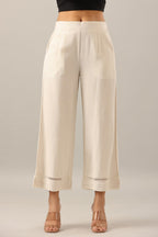 Juniper Women Off-White Rayon Flax Solid Palazzo | Grocsy