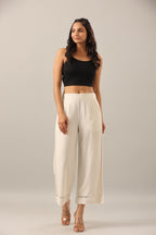 Juniper Women Off-White Rayon Flax Solid Palazzo | Grocsy